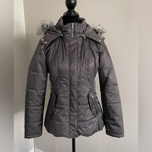 New York & Company Winter Jacket With Removable Faux Fur Hood
